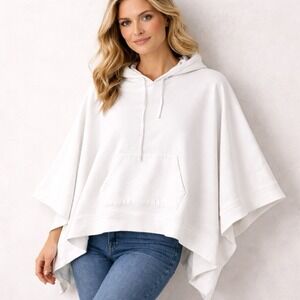 Vintage Ralph Lauren Polo Poncho Hoodie Women's LG White Batwing Cape Sweatshirt